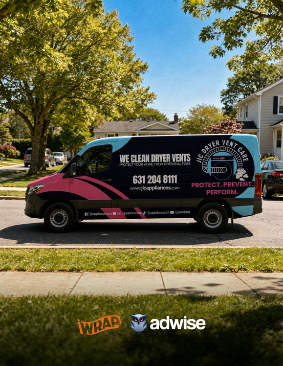 Printed vehicle wrap on a service van holding its color outdoors in daylight