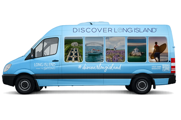 Sprinter van wrapped as a moving advertisement, graphics running across body and windows