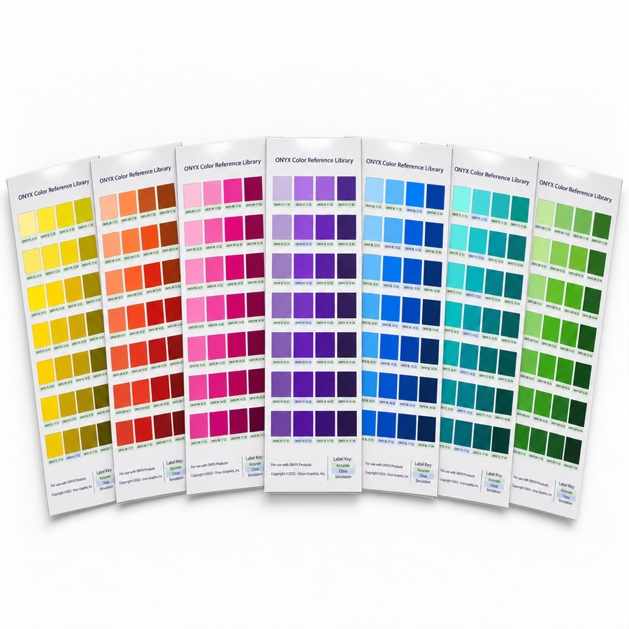 Swatch book pages by color family